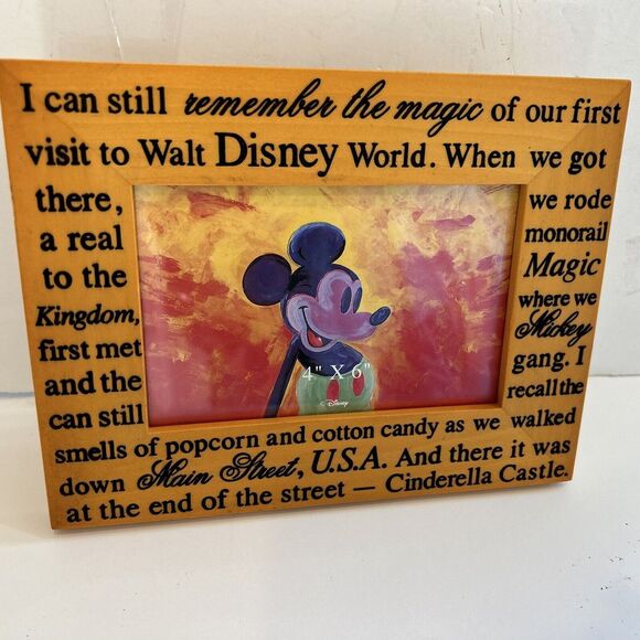 WDW Disney Mickey Mouse Memory Laser Wood Photo Picture Frame‎ Beauty 4"x 6" - Picture 1 of 3
